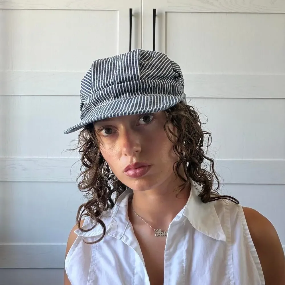 Vintage striped railroad engineer cap